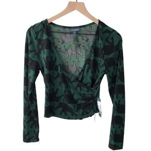 NWT ModCloth Here For the Herd Faux Wrap Top Green Black New Minimal Elephants